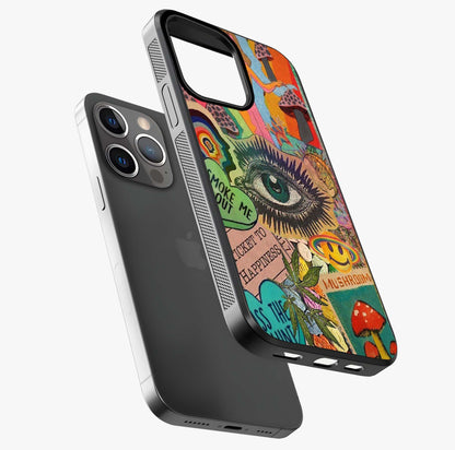 Mystic Eye Wonderland Glass Case laid diagonally highlighting side profile, edges and glossy glass shine.