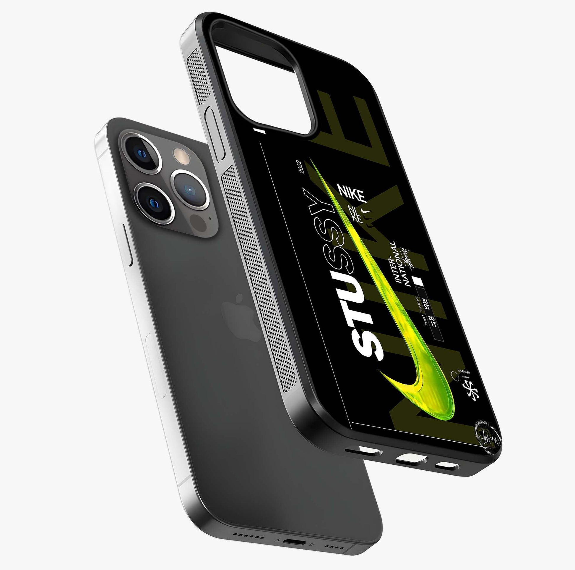 Neon Street Edition Glass Case laid diagonally highlighting side profile, edges and glossy glass shine.