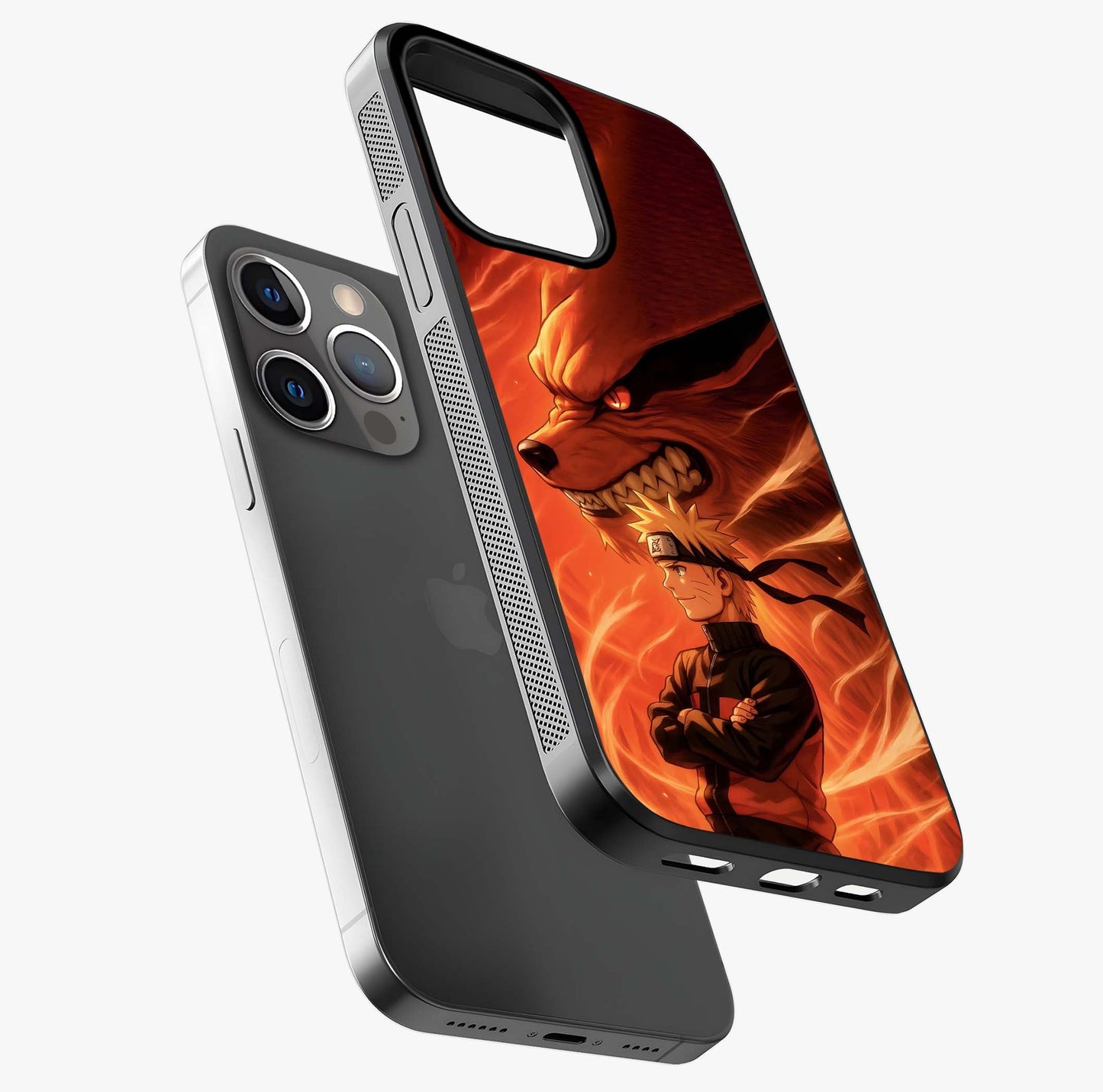 Nine Tails Legacy Glass Case laid diagonally highlighting side profile, edges and glossy glass shine.