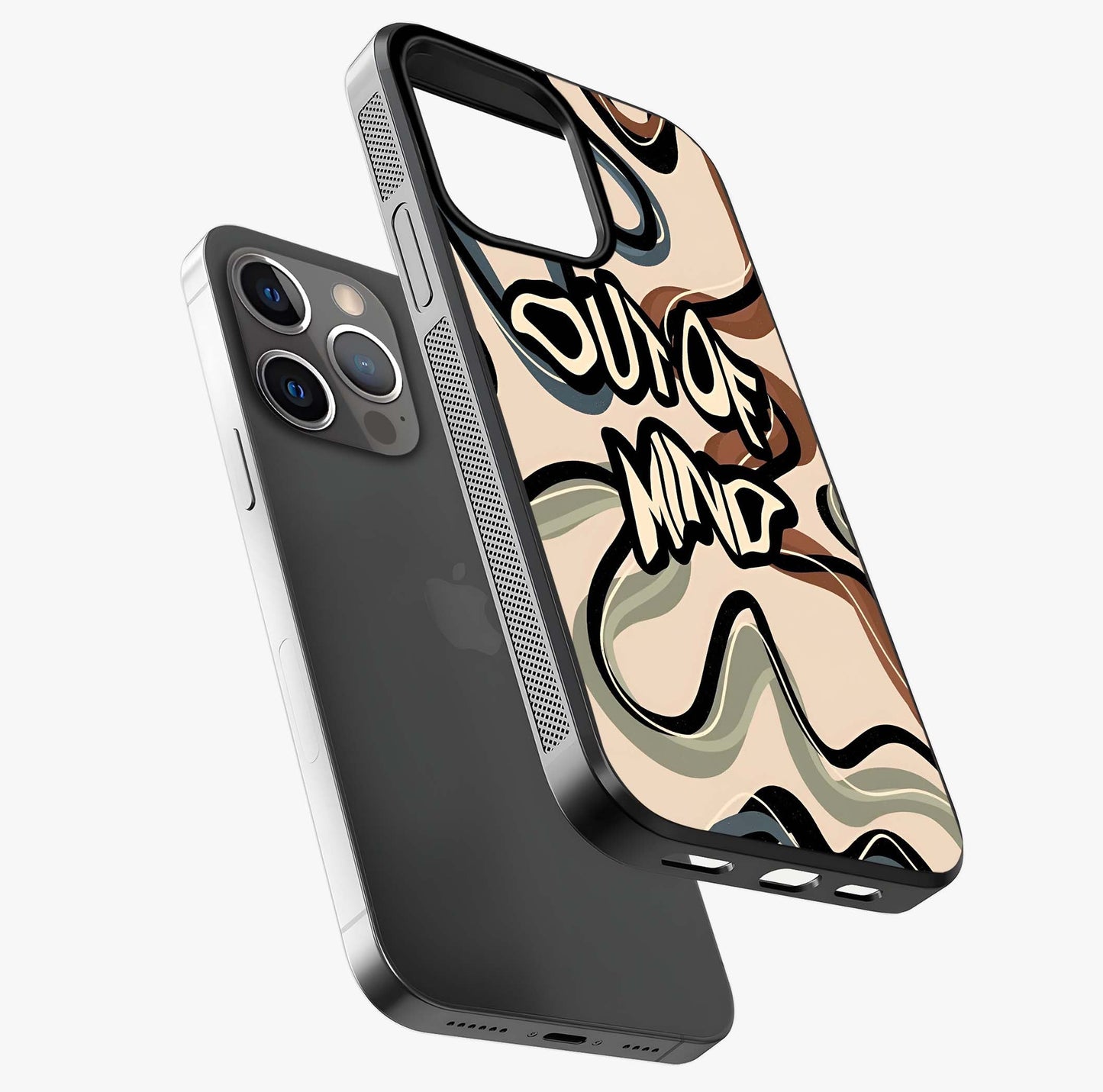 Out Of Mind Glass Case laid diagonally highlighting side profile, edges and glossy glass shine.