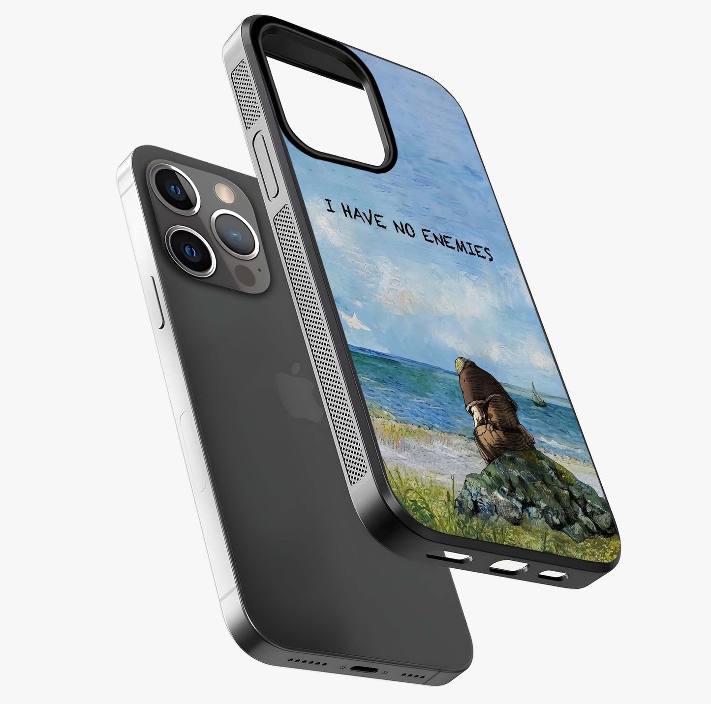 Peace Beyond War Glass Case laid diagonally highlighting side profile, edges and glossy glass shine.