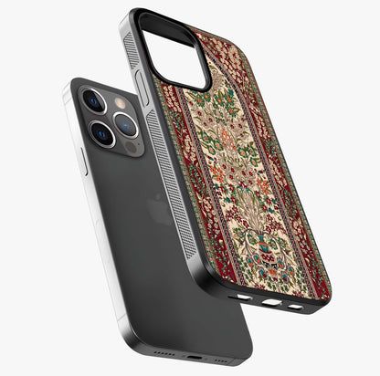 Persian Inspired Glass Case laid diagonally highlighting side profile, edges and glossy glass shine.
