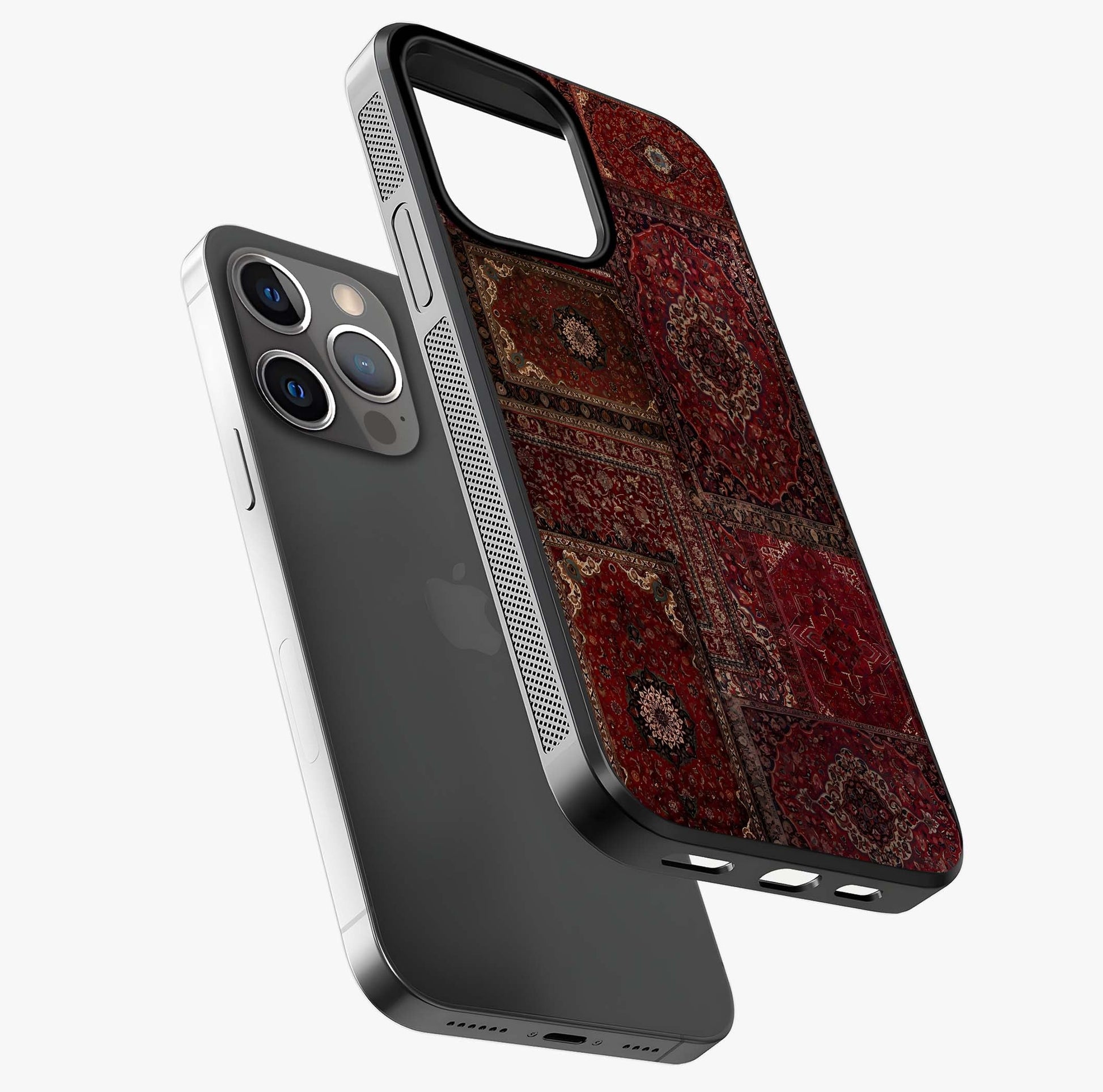 Persian Velvet Tale Glass Case laid diagonally highlighting side profile, edges and glossy glass shine.
