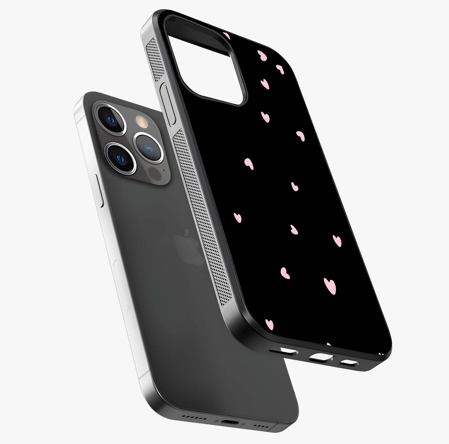 Pink Love Drops Glass Case laid diagonally highlighting side profile, edges and glossy glass shine.