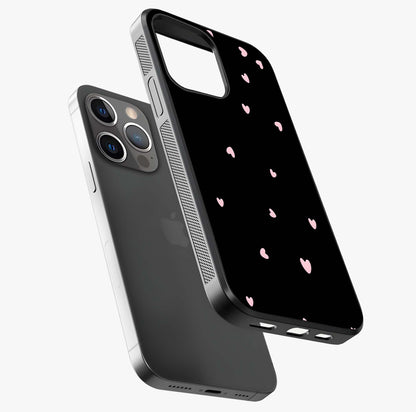 Pink Love Drops Glass Case laid diagonally highlighting side profile, edges and glossy glass shine.