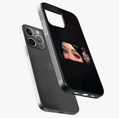 Radha Divine Embrace Glass Case laid diagonally highlighting side profile, edges and glossy glass shine.