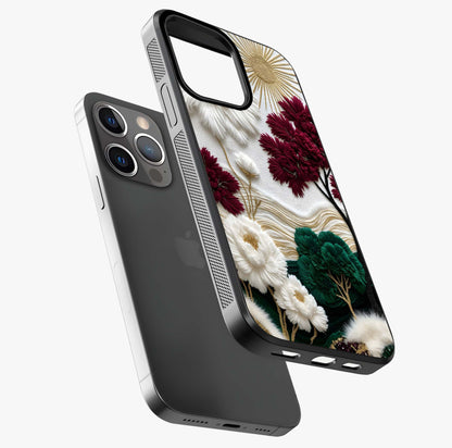 Radiant Bloom Elegance Glass Case laid diagonally highlighting side profile, edges and glossy glass shine.
