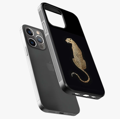 Regal Leopard Glass Case laid diagonally highlighting side profile, edges and glossy glass shine.