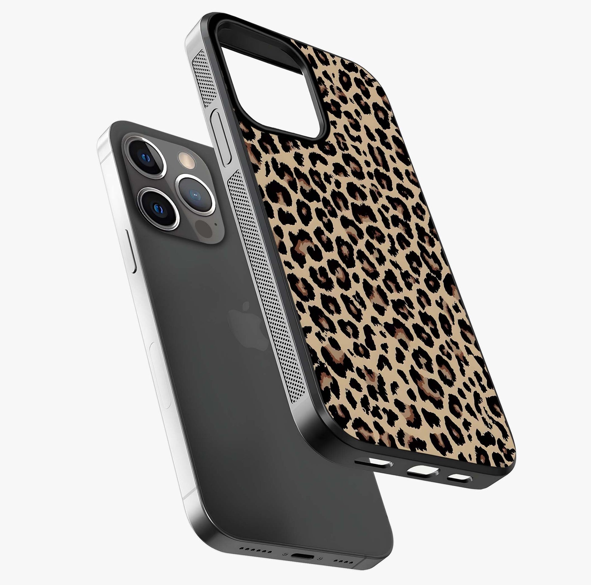 Savage Chic Pattern Glass Case laid diagonally highlighting side profile, edges and glossy glass shine.