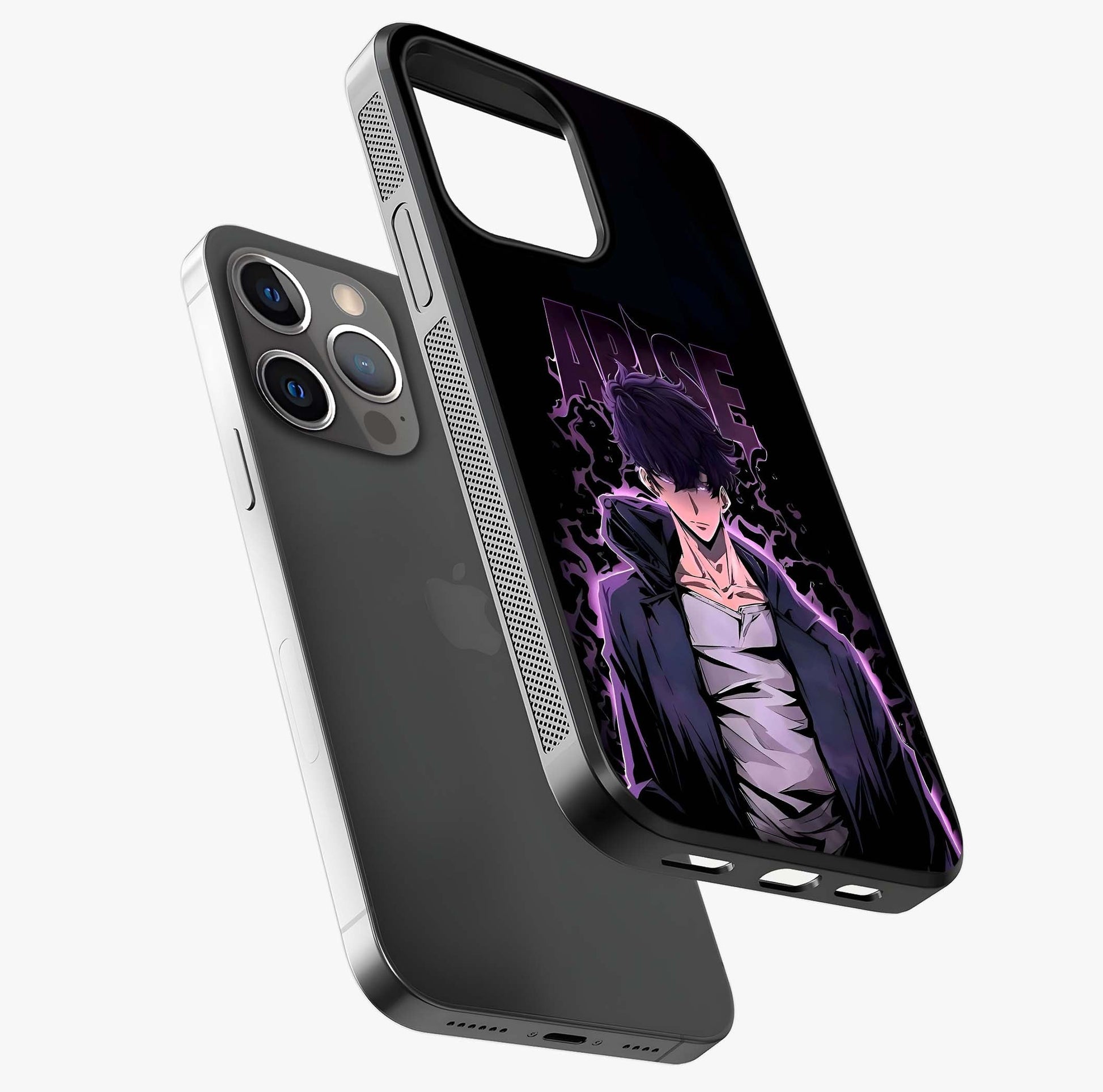 Shadow Monarch Awakening Glass Case laid diagonally highlighting side profile, edges and glossy glass shine.