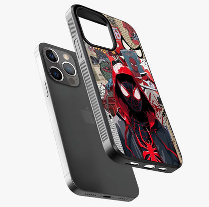 Spider Collage Street Glass Case laid diagonally highlighting side profile, edges and glossy glass shine.