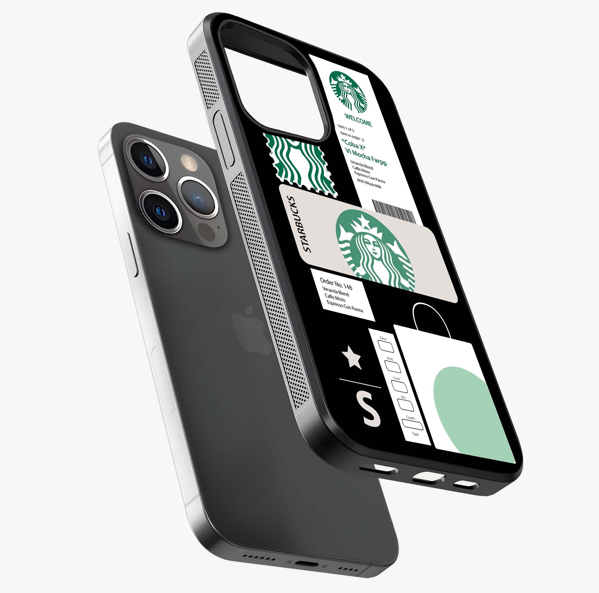 Starbucks Mocha Glass Case laid diagonally highlighting side profile, edges and glossy glass shine.