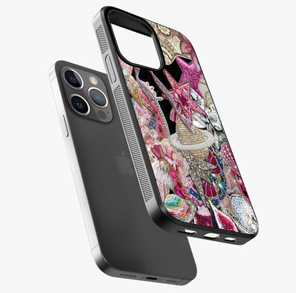 Starlit Jewel Dream Glass Case laid diagonally highlighting side profile, edges and glossy glass shine.
