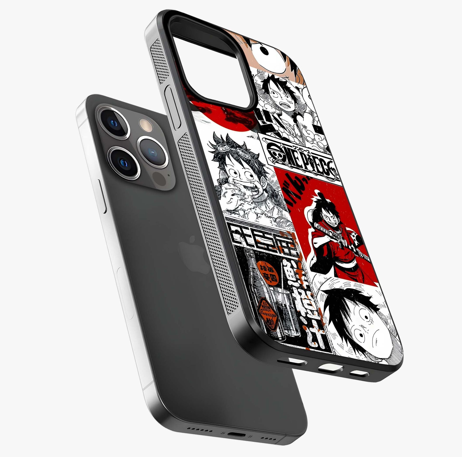 Strawhat Chaos Panels Glass Case laid diagonally highlighting side profile, edges and glossy glass shine.