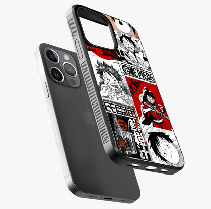 Strawhat Chaos Panels Glass Case laid diagonally highlighting side profile, edges and glossy glass shine.