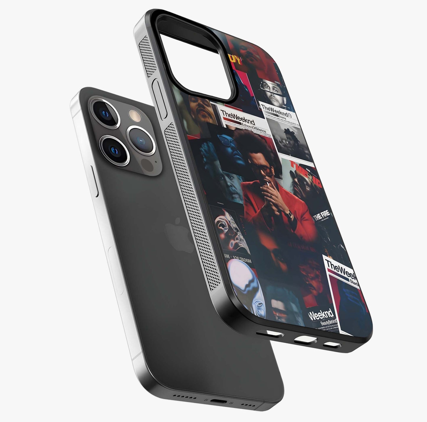 The Weeknd Glass Case laid diagonally highlighting side profile, edges and glossy glass shine.