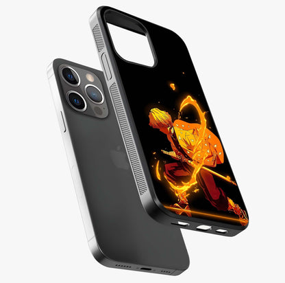 Thunder Flame Execution Glass Case laid diagonally highlighting side profile, edges and glossy glass shine.