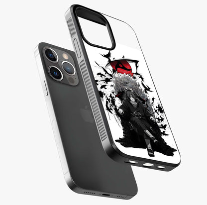 Uchiha Shadow Throne Glass Case laid diagonally highlighting side profile, edges and glossy glass shine.