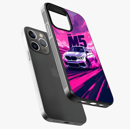 Velocity Drift Pulse Glass Case laid diagonally highlighting side profile, edges and glossy glass shine.