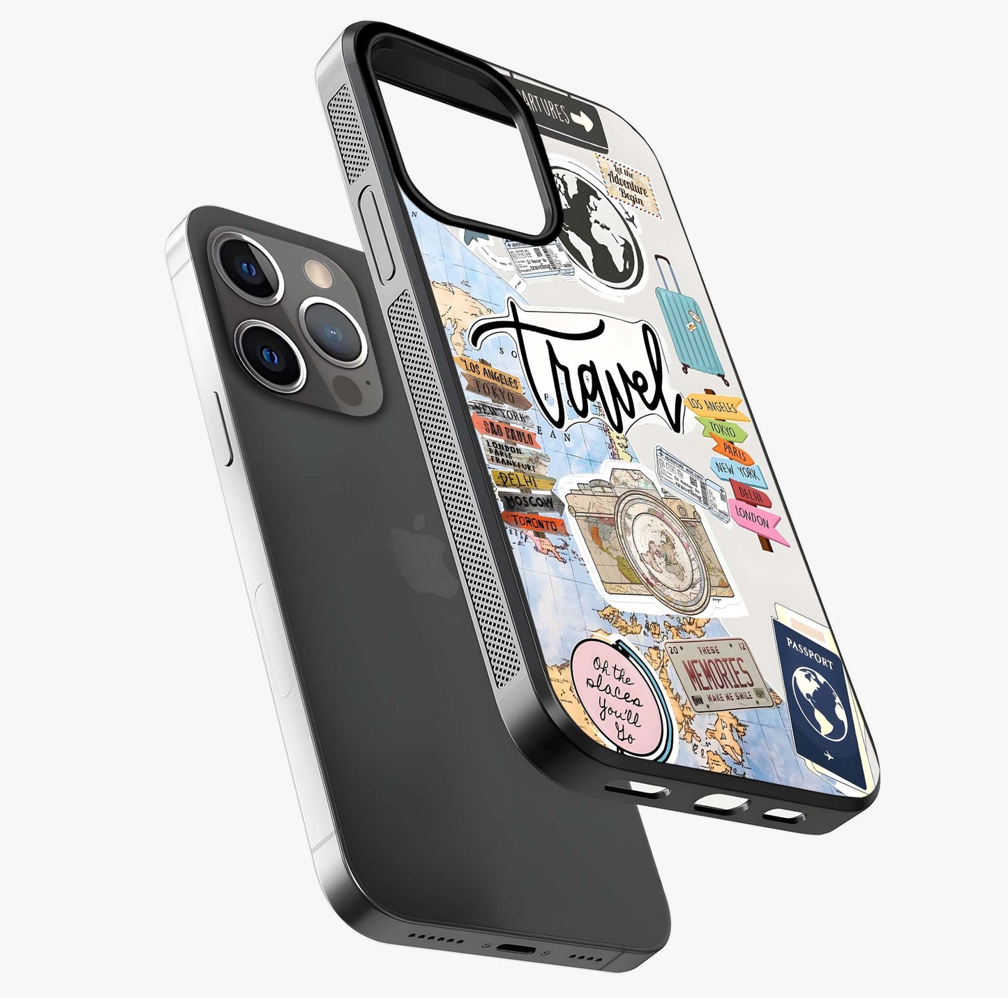 Wanderlust Journal Glass Case laid diagonally highlighting side profile, edges and glossy glass shine.