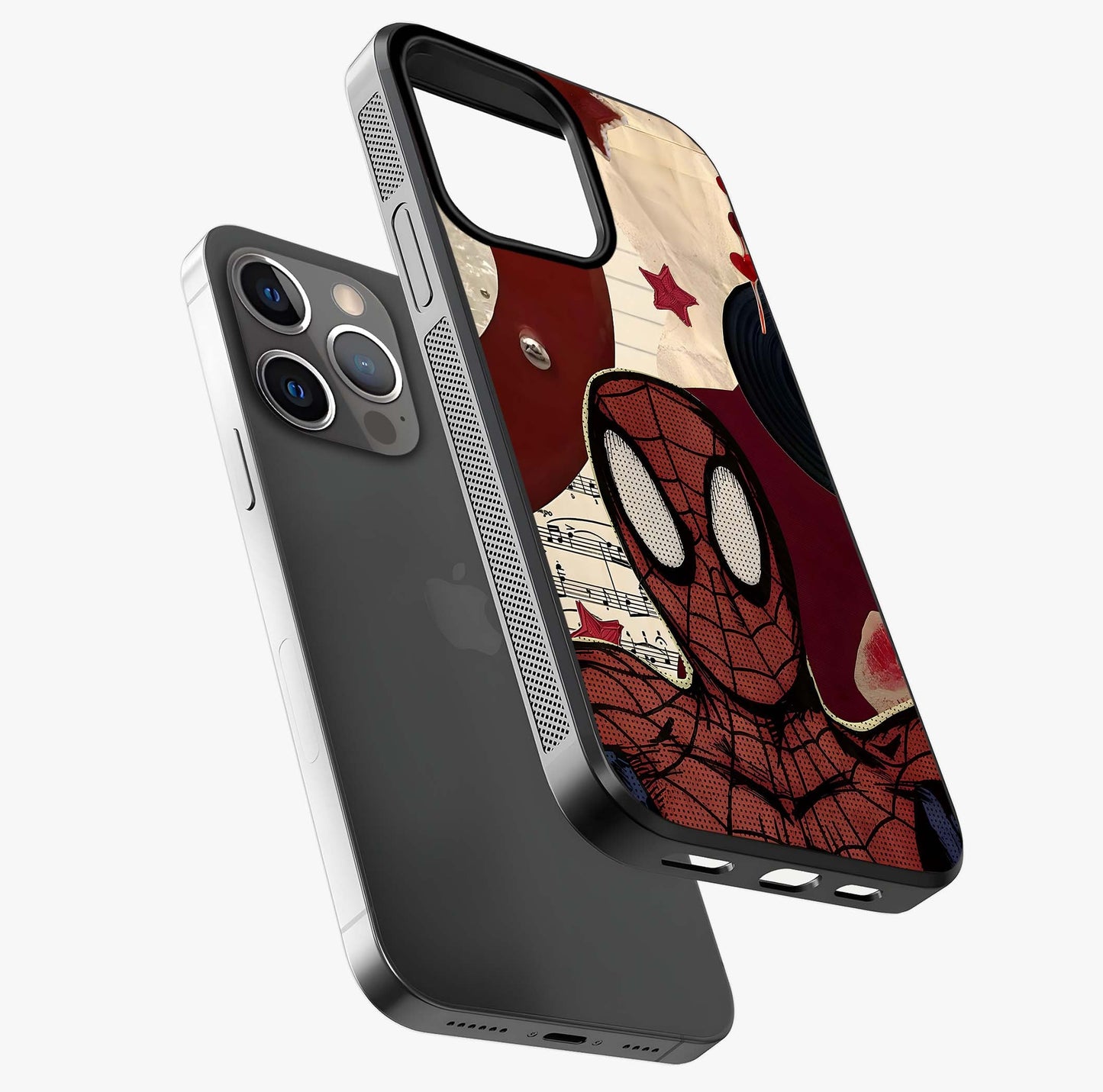 Web Warrior Vibes Glass Case laid diagonally highlighting side profile, edges and glossy glass shine.
