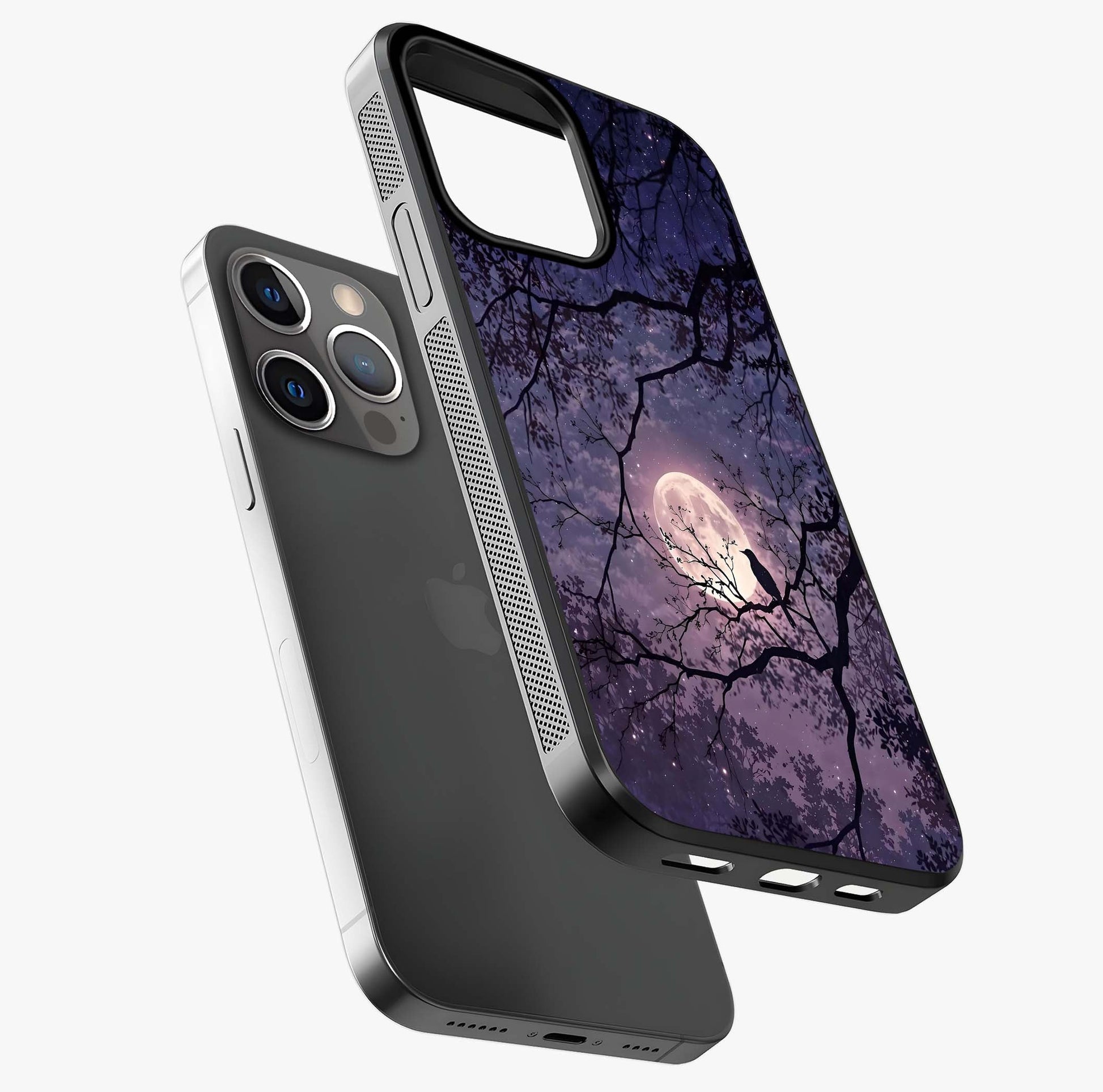 Whispering Moon Silence Glass Case laid diagonally highlighting side profile, edges and glossy glass shine.