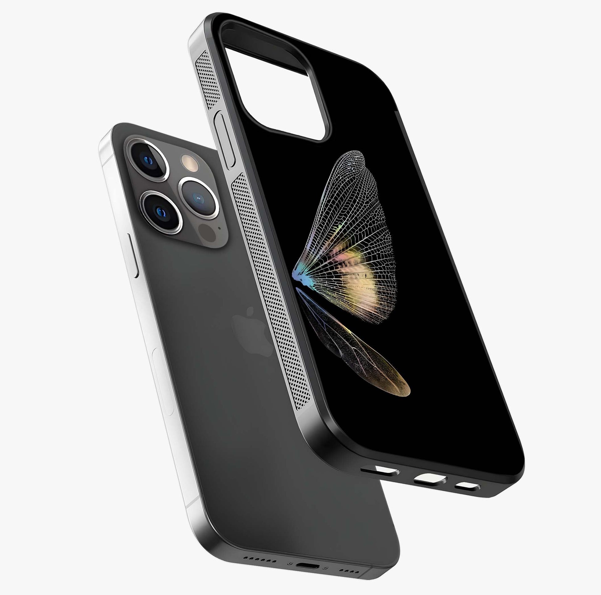 Whispers Of Wings Glass Case laid diagonally highlighting side profile, edges and glossy glass shine.