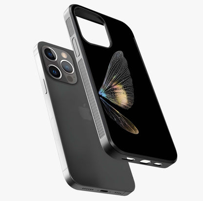 Whispers Of Wings Glass Case laid diagonally highlighting side profile, edges and glossy glass shine.