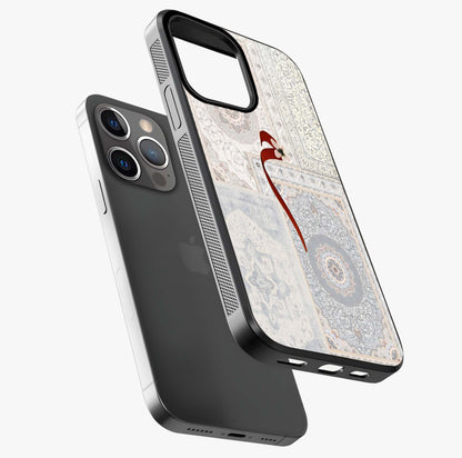 White Aesthetic Bow Glass Case laid diagonally highlighting side profile, edges and glossy glass shine.
