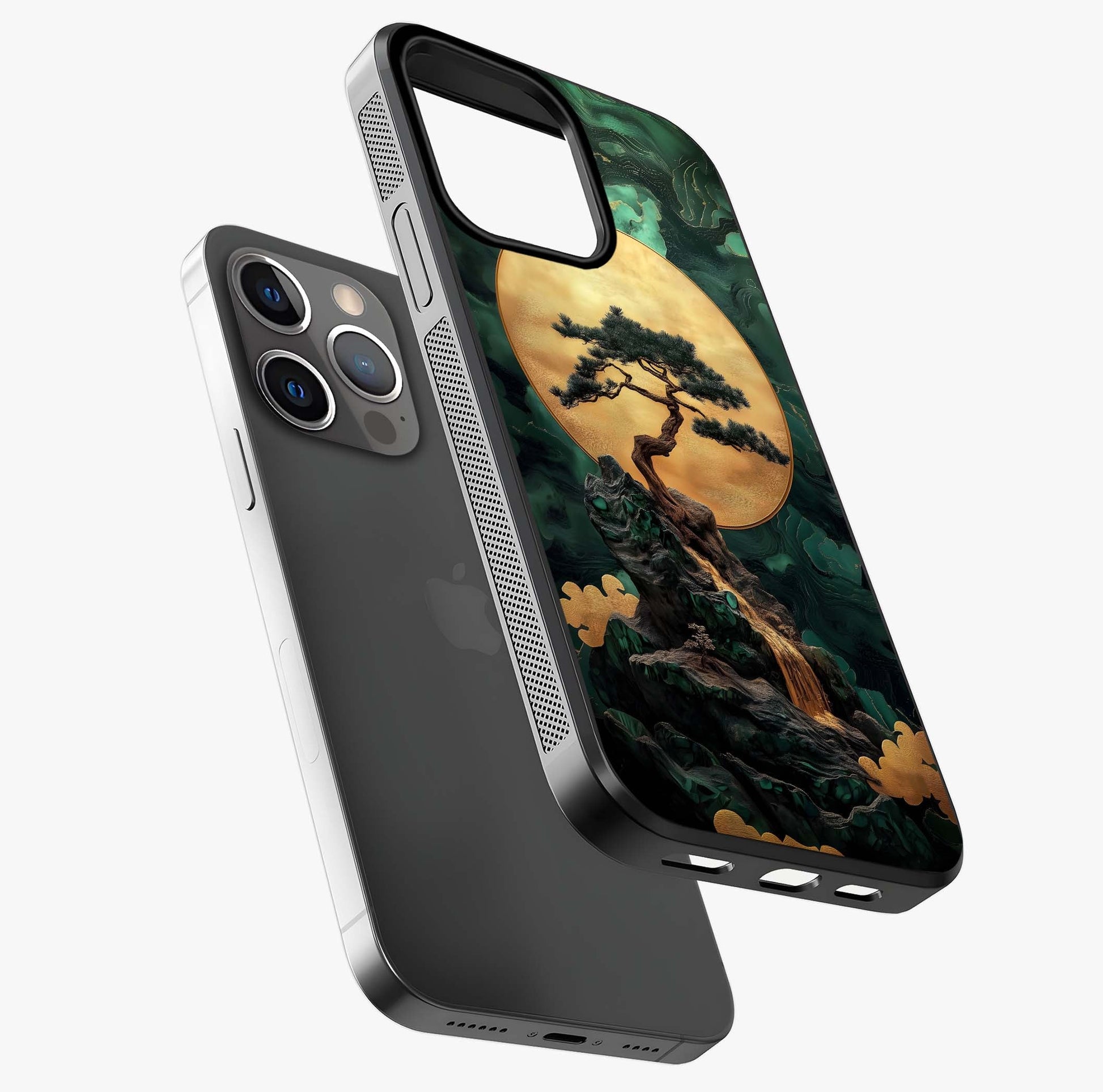 Zen Moon Rise Glass Case laid diagonally highlighting side profile, edges and glossy glass shine.