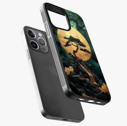 Zen Moon Rise Glass Case laid diagonally highlighting side profile, edges and glossy glass shine.