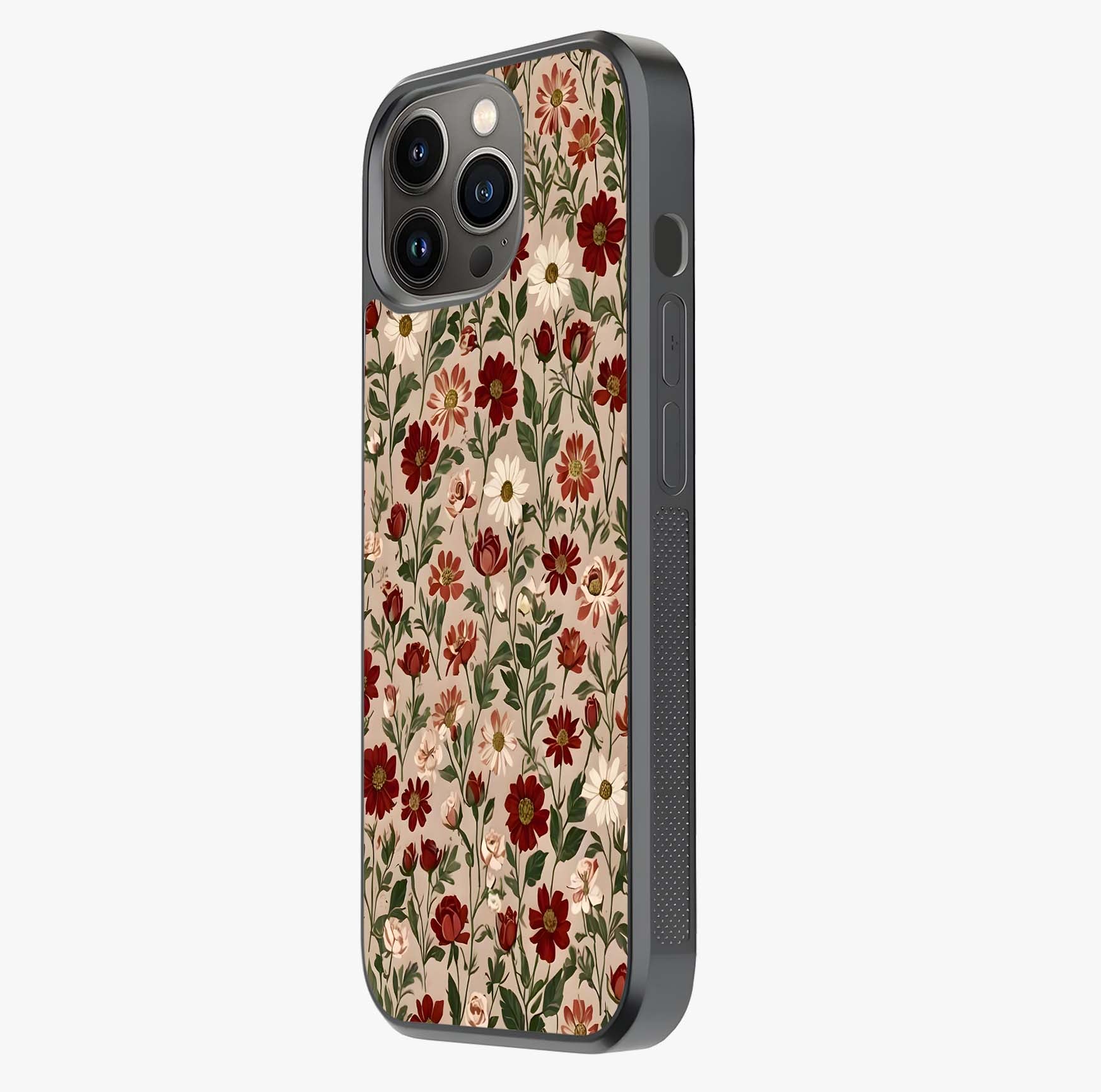 Biege Flower With Leaf Glass Case photographed in natural light showing reflective finish and design depth.