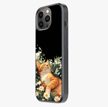 Blissful Bloom Cat Glass Case photographed in natural light showing reflective finish and design depth.