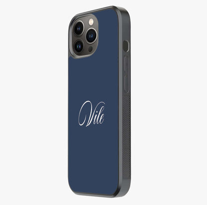 Blue Background Personalized Custom Name Glass Case photographed in natural light showing reflective finish and design depth.
