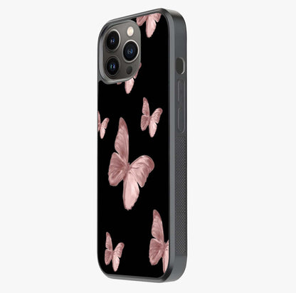 Butterfly Pattern Glass Case photographed in natural light showing reflective finish and design depth.
