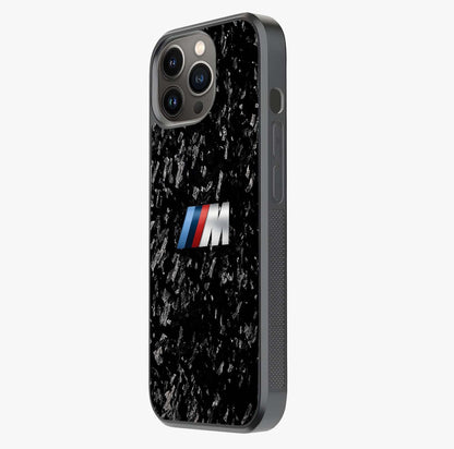 Carbon Speed Mark Glass Case photographed in natural light showing reflective finish and design depth.
