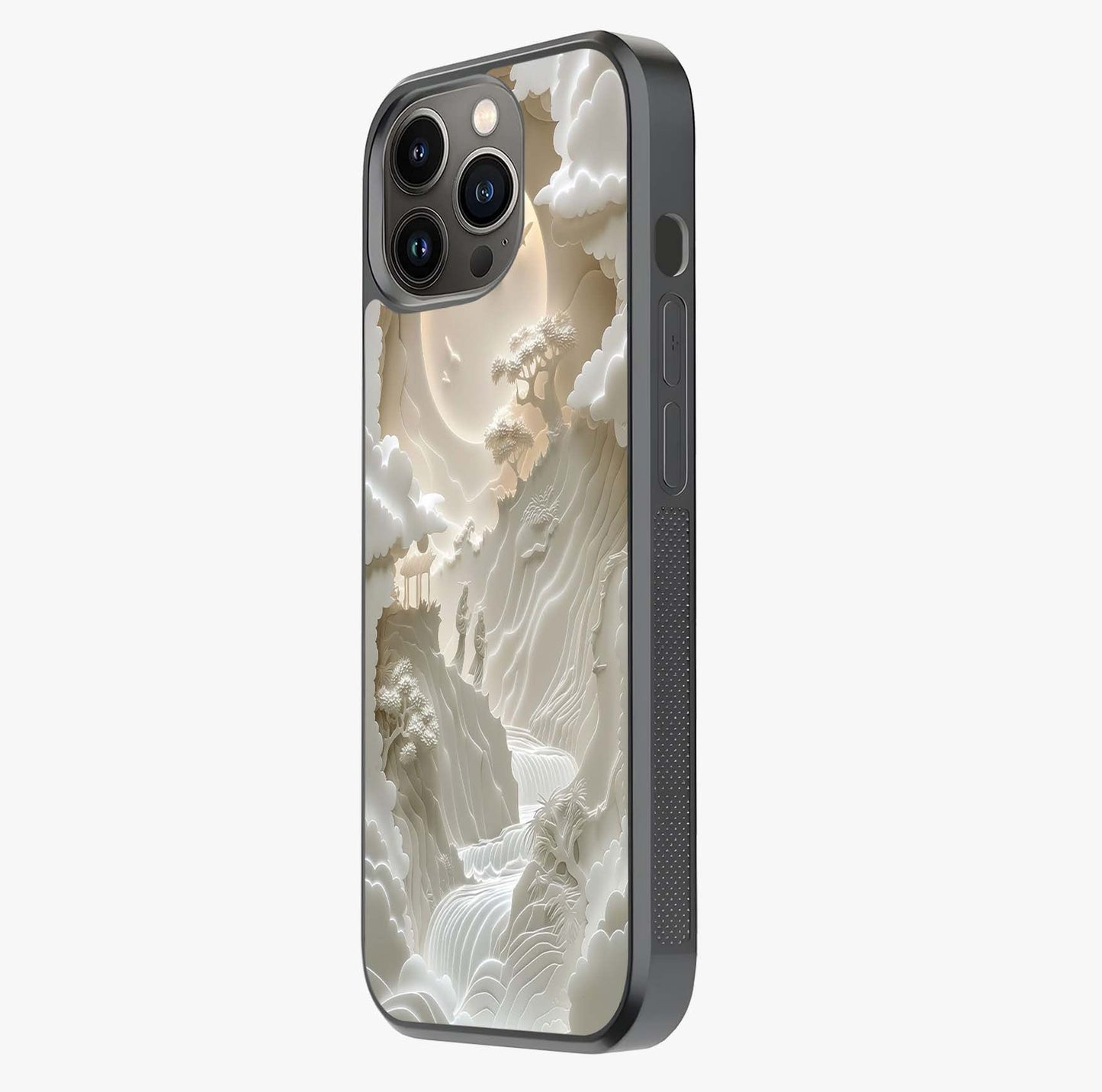 Celestial Origami Glass Case photographed in natural light showing reflective finish and design depth.