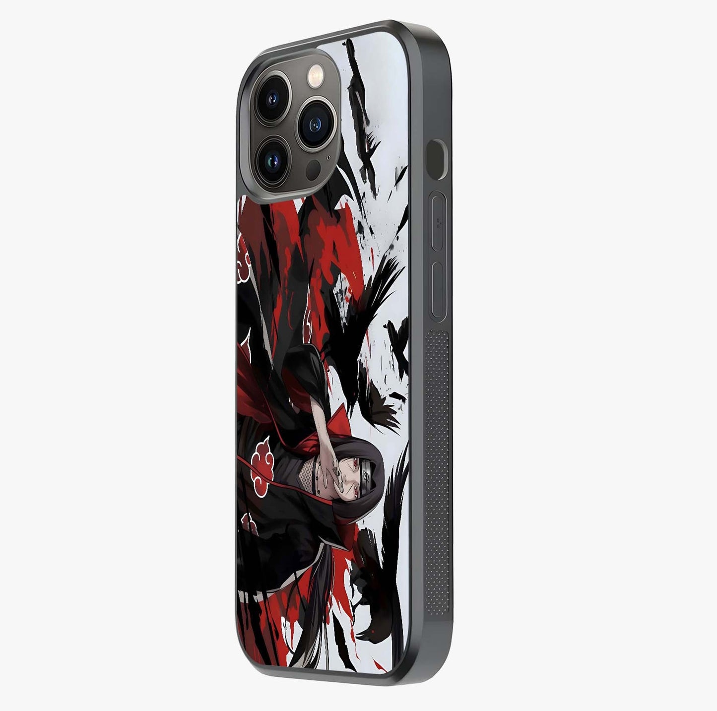 Crimson Crow Illusion Glass Case photographed in natural light showing reflective finish and design depth.