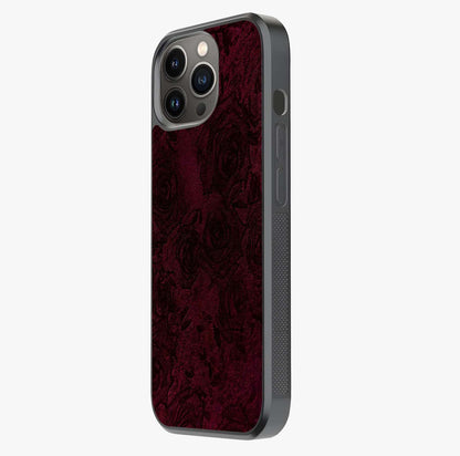 Crimson Fade Flow Glass Case photographed in natural light showing reflective finish and design depth.