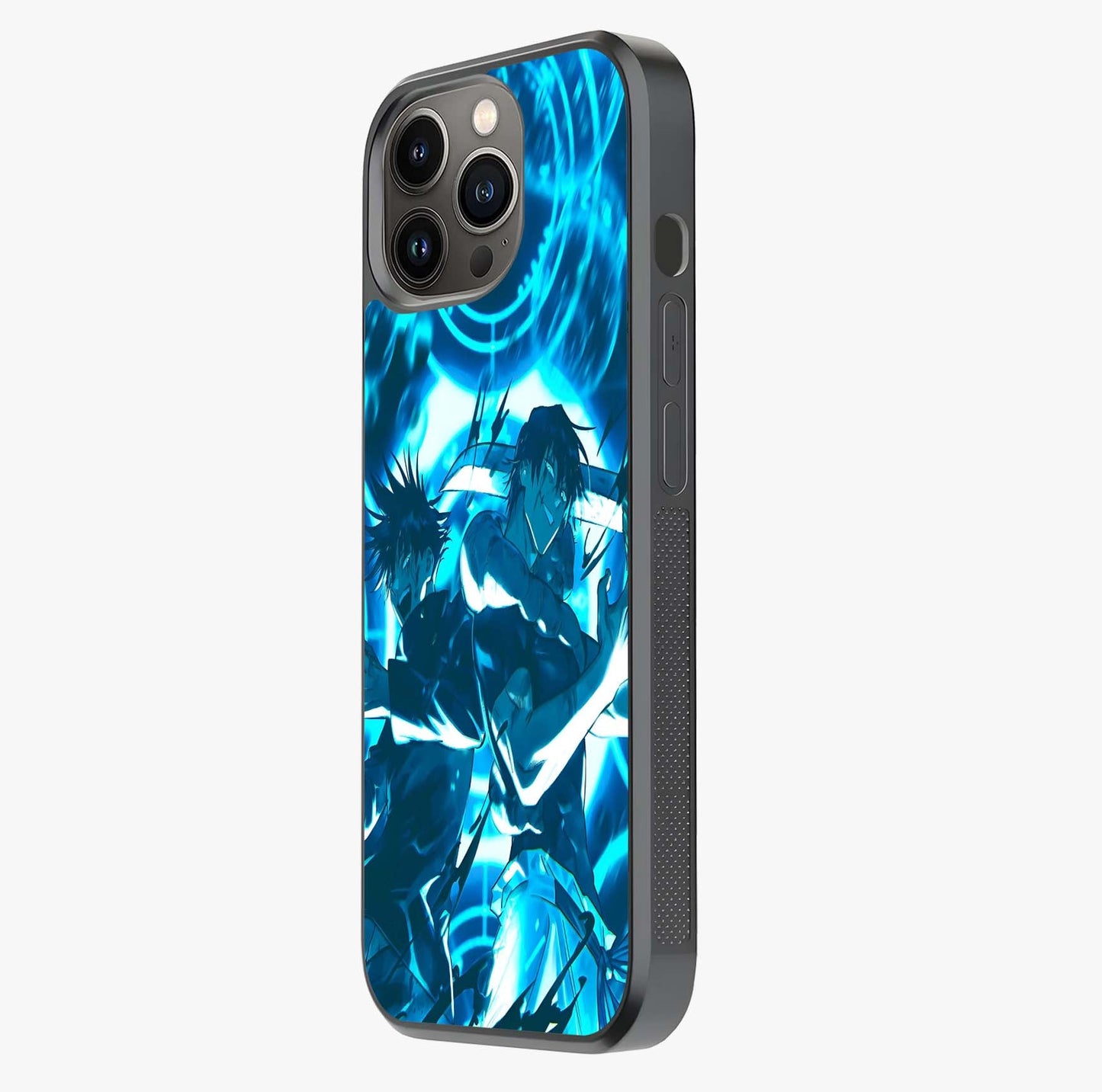 Cursed Energy Clash Glass Case photographed in natural light showing reflective finish and design depth.
