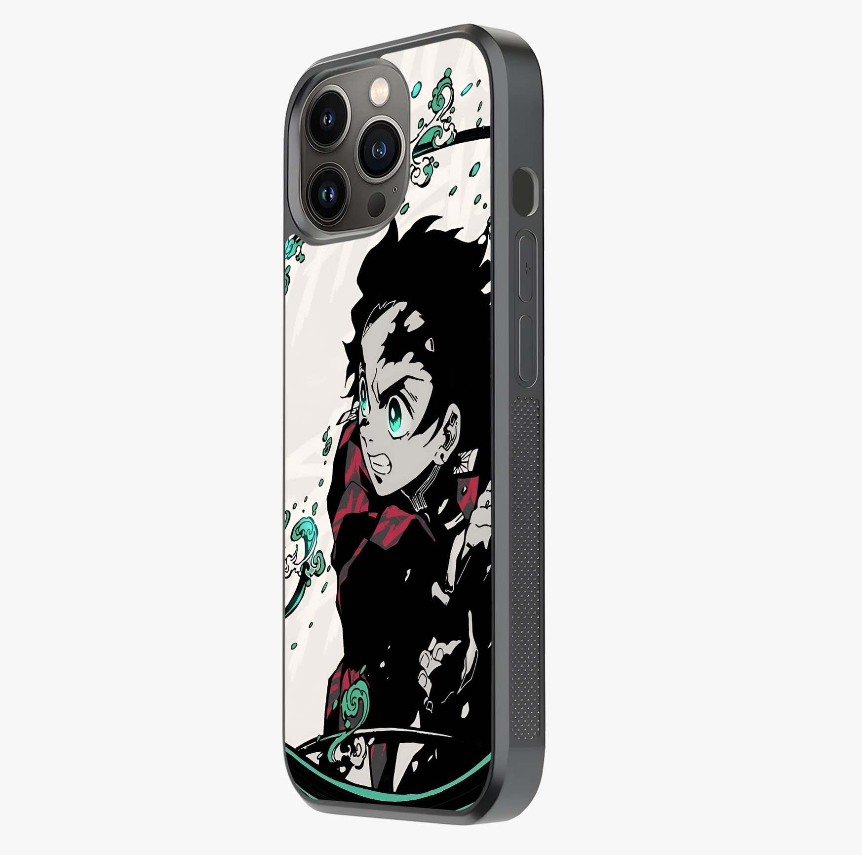 Demon Slayer Glass Case photographed in natural light showing reflective finish and design depth.