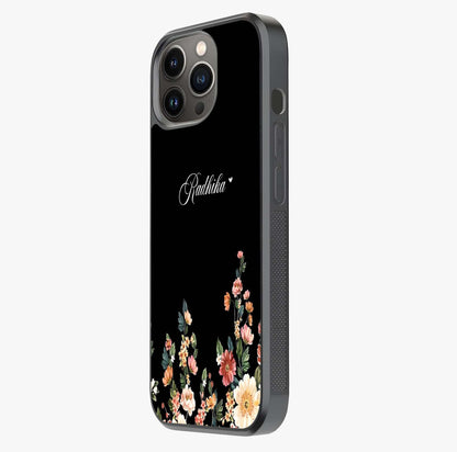 Floral Design With A Custom Personalized Name Glass Case photographed in natural light showing reflective finish and design depth.