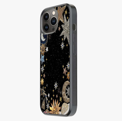 Galactic Jewel Stars Glass Case photographed in natural light showing reflective finish and design depth.