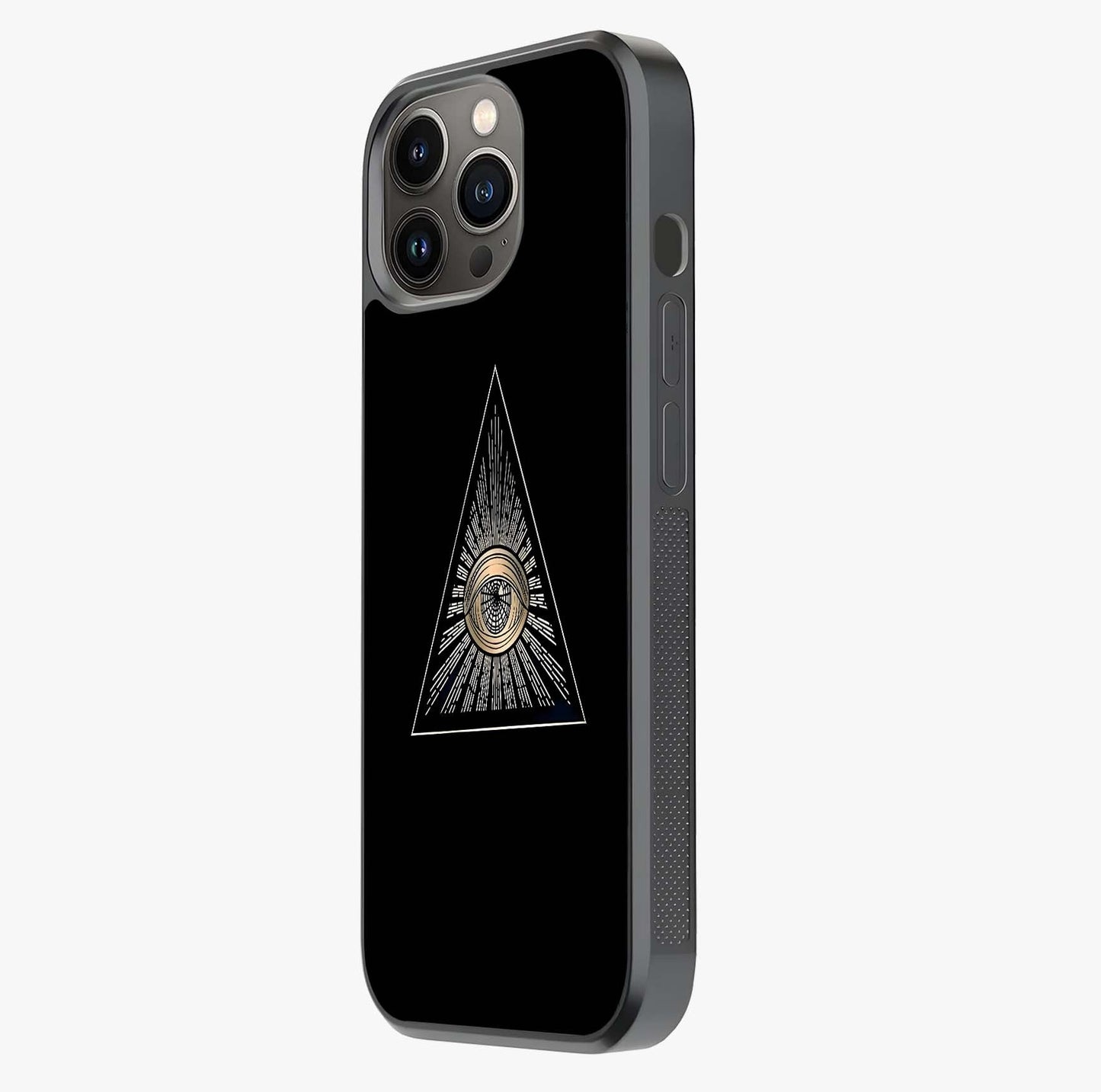 Illuminati Evil Glass Case photographed in natural light showing reflective finish and design depth.