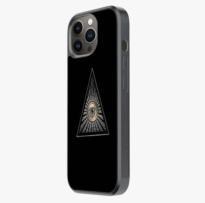 Illuminati Evil Glass Case photographed in natural light showing reflective finish and design depth.