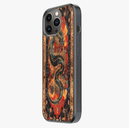 Inferno Dragon Soul Glass Case photographed in natural light showing reflective finish and design depth.