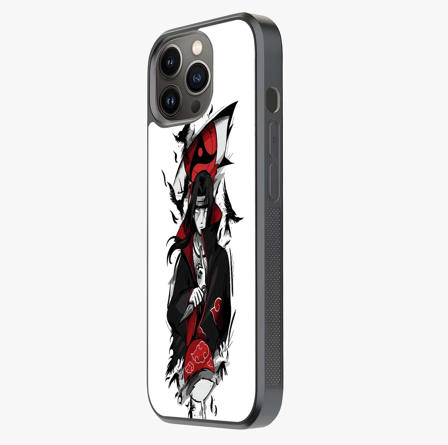Itachi Sharingan Glass Case photographed in natural light showing reflective finish and design depth.