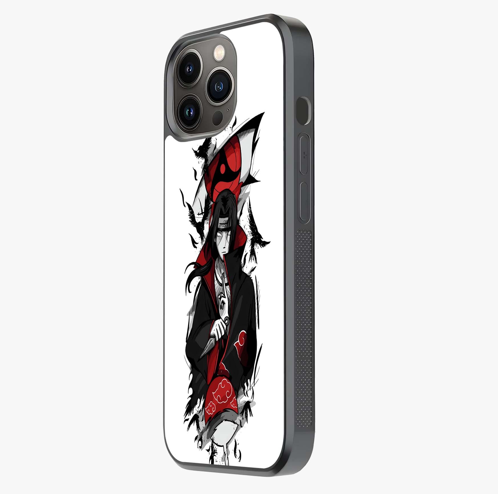 Itachi Sharingan Glass Case photographed in natural light showing reflective finish and design depth.
