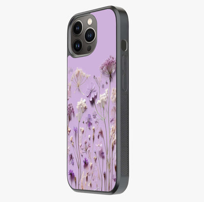 Lavender Blossom Dream Glass Case photographed in natural light showing reflective finish and design depth.
