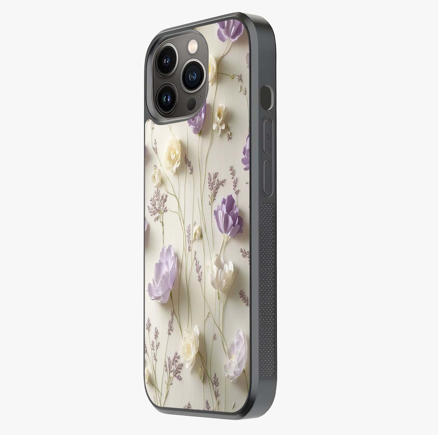 Lilac Breeze Harmony Glass Case photographed in natural light showing reflective finish and design depth.
